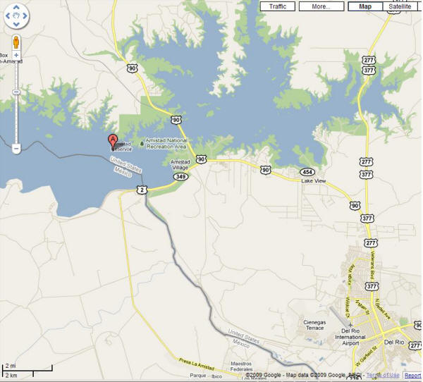 Map of Lake Amistad and Del Rio